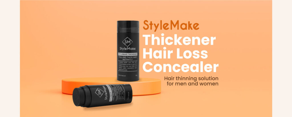 StyleMake Thickener Hair Loss Concealer Hair Building Fiber Fibres in India with free delivery STYLEMAKE Thickener is a breakthrough product for hair loss sufferers that gives the instant appearance of a thick, full head of hair. STYLEMAKE Thickeners are made from natural Keratin of the highest grade, the same type of protein found in real hair which makes it look completely natural and undetectable. Made of plant ingredients and has zero side effects. StyleMake Hair Building Fibers, Cotton-Derived Fibers for Naturally Thicker Looking Hair Cotton-Derived Fibres for Naturally Thicker Looking Hair, Cover bald spot nicely A full head of hair isn’t a dream 100% Dermatologically Tested For Women and Men